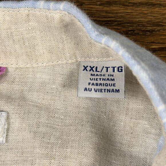 Tommy Bahama Shirt Mens 2XL Light Blue Linen Plaid Long Sleeve Button Front - Picture 3 of 9